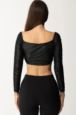 Elisabetta Franchi Top Crop In Jersey Laminato con CatenaNERO