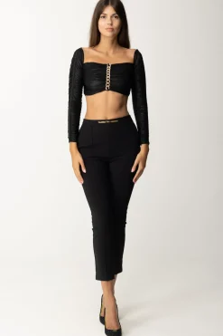 Elisabetta Franchi Top Crop In Jersey Laminato con CatenaNERO