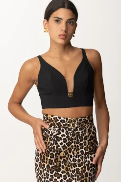 Elisabetta Franchi Top Crop Stretch con Placca LogoNERO