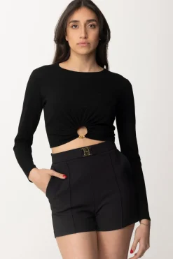 Elisabetta Franchi Top Crop In Viscosa con AnelloNERO