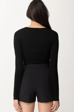 Elisabetta Franchi Top Crop In Viscosa con AnelloNERO