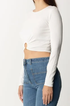Elisabetta Franchi Top Crop In Viscosa con AnelloAVORIO