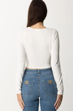 Elisabetta Franchi Top Crop In Viscosa con AnelloAVORIO