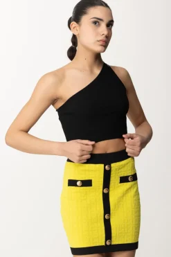 Elisabetta Franchi Top Crop Asimmetrico a CostineNERO