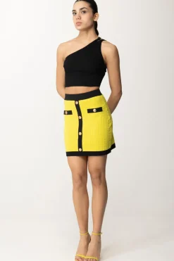 Elisabetta Franchi Top Crop Asimmetrico a CostineNERO