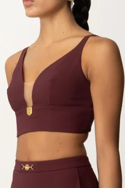 Elisabetta Franchi Top Crop Stretch con Placca LogoROUGE NOIR