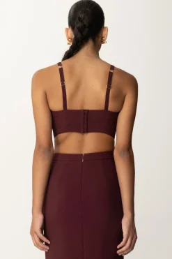 Elisabetta Franchi Top Crop Stretch con Placca LogoROUGE NOIR