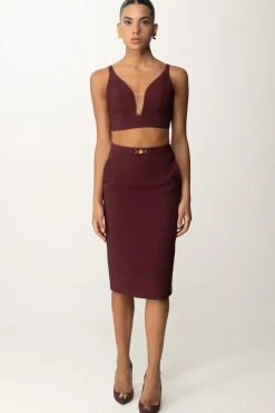 Elisabetta Franchi Top Crop Stretch con Placca LogoROUGE NOIR