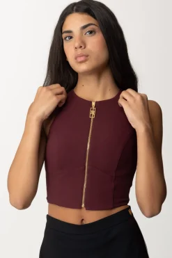 Elisabetta Franchi Top Crop con Zip FrontaleROUGE NOIR