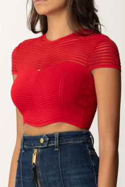 Elisabetta Franchi Top Crop In Maglia con Motivo ChevronRED PASSION