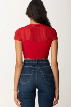 Elisabetta Franchi Top Crop In Maglia con Motivo ChevronRED PASSION