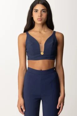 Elisabetta Franchi Top Crop Stretch con Placca LogoNAVY