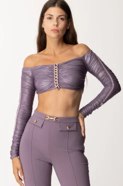 Elisabetta Franchi Top Crop In Jersey Laminato con CatenaCANDY VIOLET