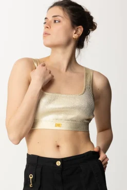 Elisabetta Franchi Top Crop Effetto Lamè In ViscosaORO