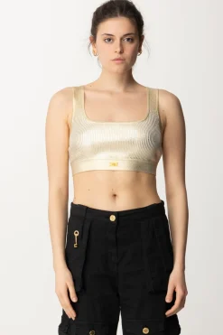 Elisabetta Franchi Top Crop Effetto Lamè In ViscosaORO