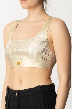 Elisabetta Franchi Top Crop Effetto Lamè In ViscosaORO