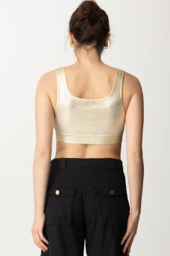 Elisabetta Franchi Top Crop Effetto Lamè In ViscosaORO