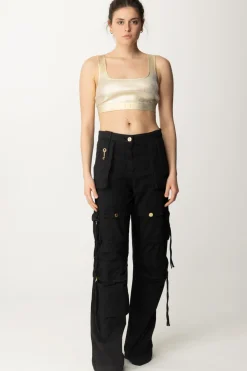 Elisabetta Franchi Top Crop Effetto Lamè In ViscosaORO