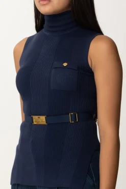Elisabetta Franchi Top Dolcevita In Viscosa con CinturaNAVY