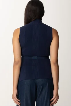 Elisabetta Franchi Top Dolcevita In Viscosa con CinturaNAVY