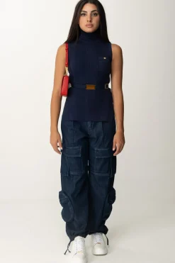 Elisabetta Franchi Top Dolcevita In Viscosa con CinturaNAVY