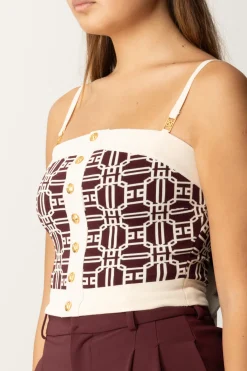 Elisabetta Franchi Top In Misto Viscosa con Stampa JacquardROUGE NOIR/BURRO