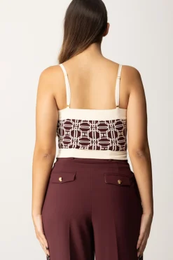 Elisabetta Franchi Top In Misto Viscosa con Stampa JacquardROUGE NOIR/BURRO