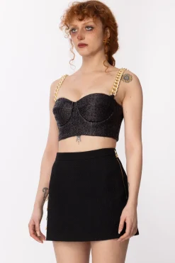 Elisabetta Franchi Top In Rafia con Bretelle In CatenaNERO