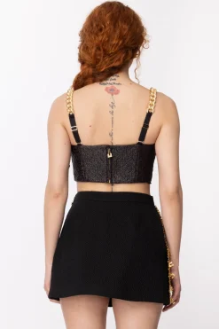 Elisabetta Franchi Top In Rafia con Bretelle In CatenaNERO