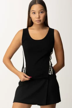 Elisabetta Franchi Top In Maglia con Bande LogateNERO/BURRO