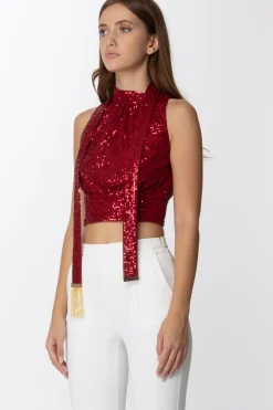 Elisabetta Franchi Top In Paillettes con FusciaccaRED VELVET