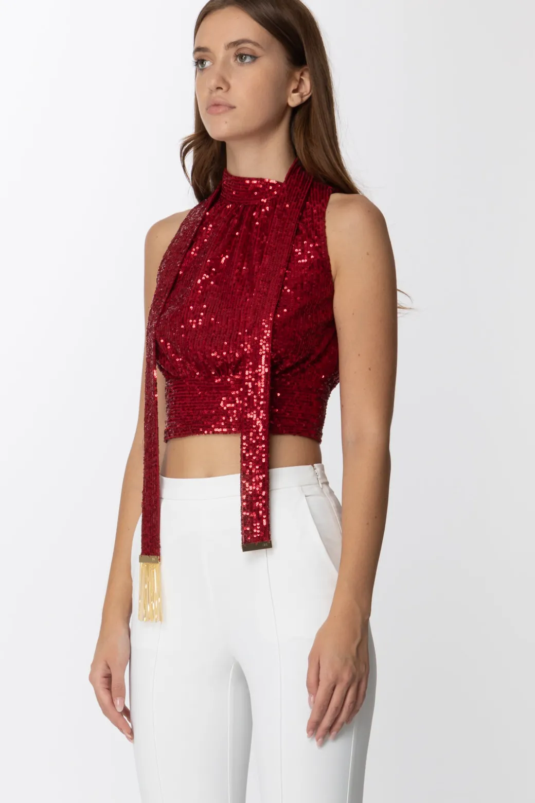 Elisabetta Franchi Top In Paillettes con FusciaccaRED VELVET