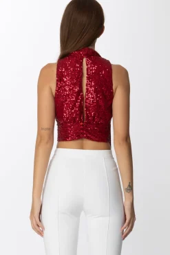 Elisabetta Franchi Top In Paillettes con FusciaccaRED VELVET