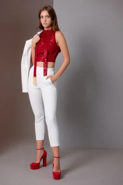 Elisabetta Franchi Top In Paillettes con FusciaccaRED VELVET