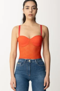Elisabetta Franchi Top In Tulle con Stampa EfCORALLO