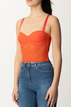 Elisabetta Franchi Top In Tulle con Stampa EfCORALLO
