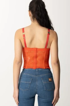 Elisabetta Franchi Top In Tulle con Stampa EfCORALLO