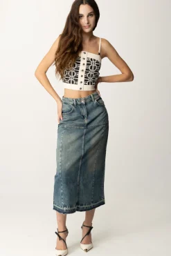 Elisabetta Franchi Top In Misto Viscosa con Stampa JacquardNERO/BURRO