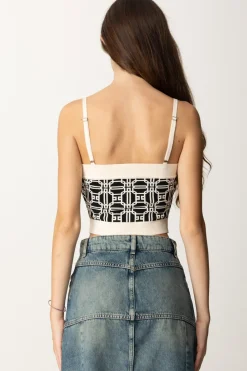 Elisabetta Franchi Top In Misto Viscosa con Stampa JacquardNERO/BURRO