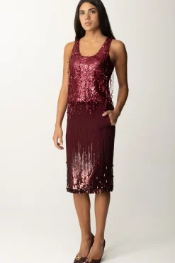 Elisabetta Franchi Top Ricamato con Frange Di PaillettesROUGE NOIR