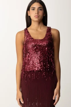 Elisabetta Franchi Top Ricamato con Frange Di PaillettesROUGE NOIR