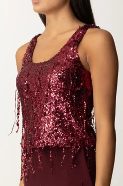 Elisabetta Franchi Top Ricamato con Frange Di PaillettesROUGE NOIR