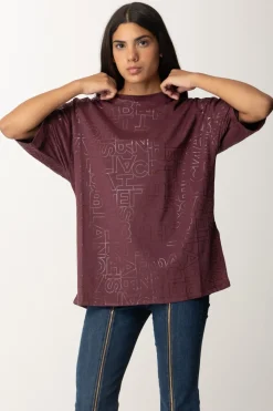 Elisabetta Franchi T-shirt Over con Stampa Logo LucidaROUGE NOIR
