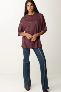 Elisabetta Franchi T-shirt Over con Stampa Logo LucidaROUGE NOIR