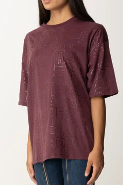 Elisabetta Franchi T-shirt Over con Stampa Logo LucidaROUGE NOIR