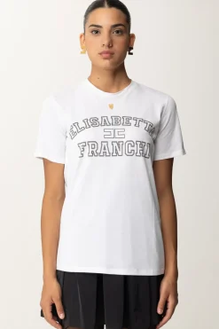 Elisabetta Franchi T-shirt In Jersey con Stampa CollegeGESSO
