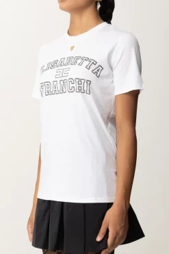 Elisabetta Franchi T-shirt In Jersey con Stampa CollegeGESSO