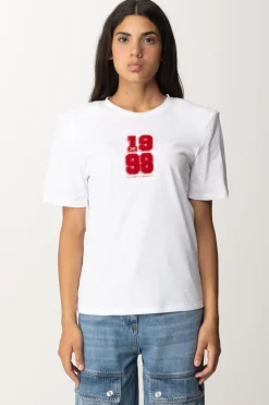 Elisabetta Franchi T-shirt con Patch 1998GESSO