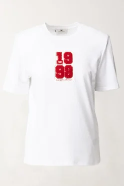Elisabetta Franchi T-shirt con Patch 1998GESSO
