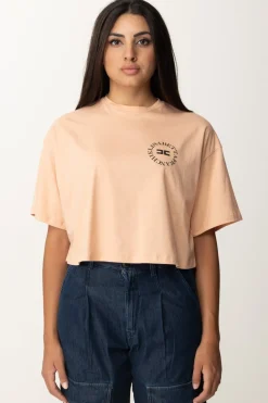 Elisabetta Franchi T-shirt Cropped con Stampa LogoPEACH ROSE